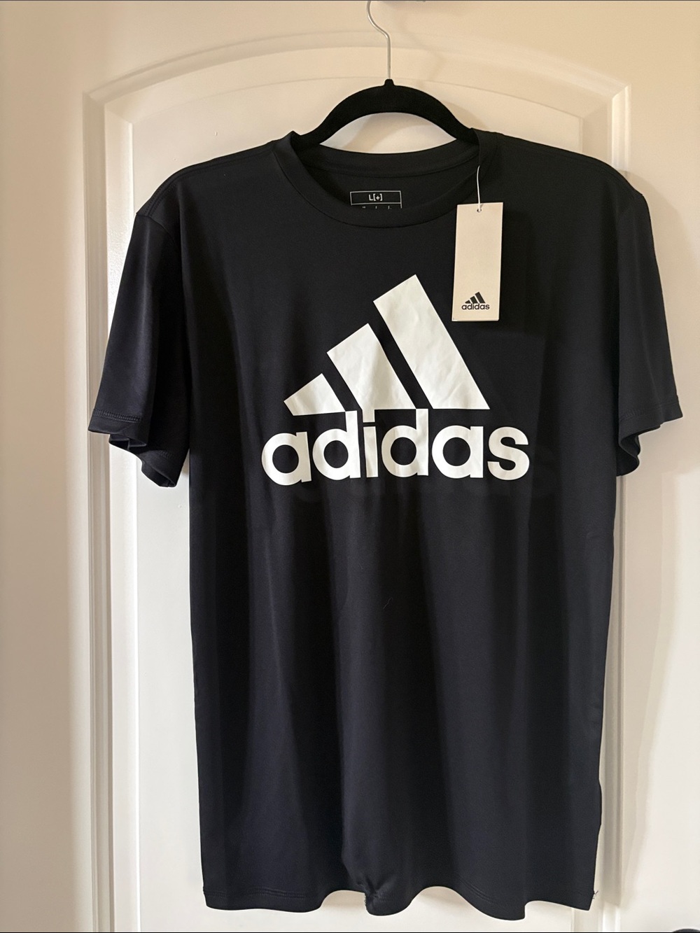 adidas Black Short Sleeve Tee with Large White Logo